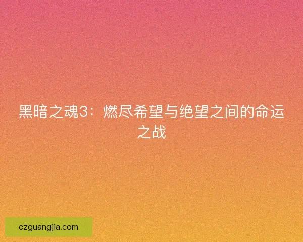 黑暗之魂3：燃尽希望与绝望之间的命运之战